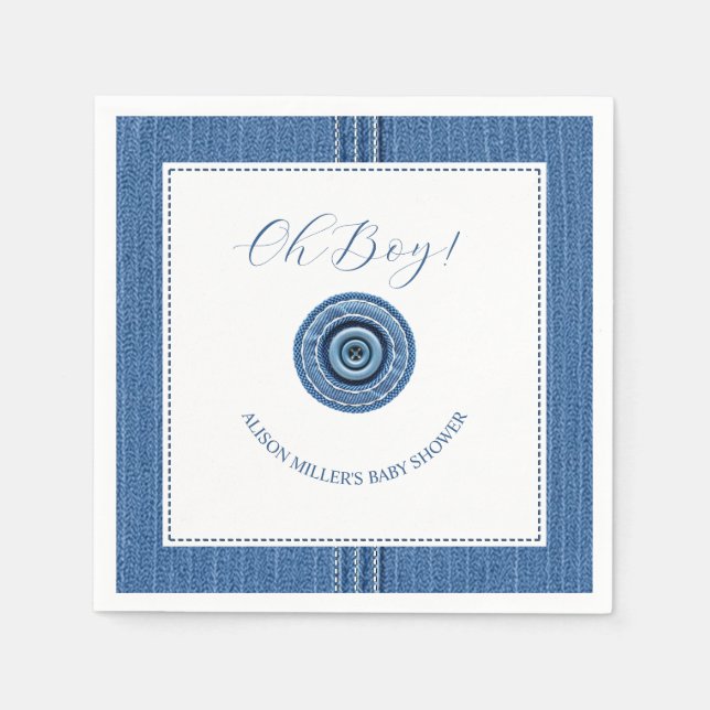 Blue jean with stitches and button baby boy shower napkins (Front)