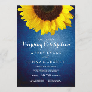 Blue Jean & Yellow Sunflower Wedding Invitation