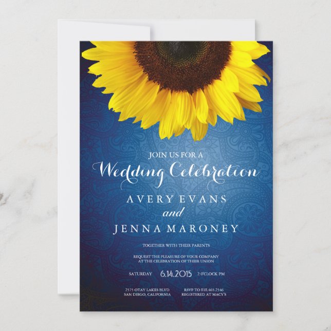 Blue Jean & Yellow Sunflower Wedding Invitation (Front)