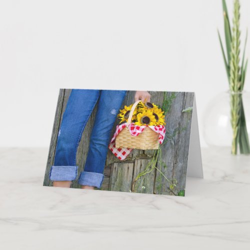 blue jeans and sunflowers birthday card
