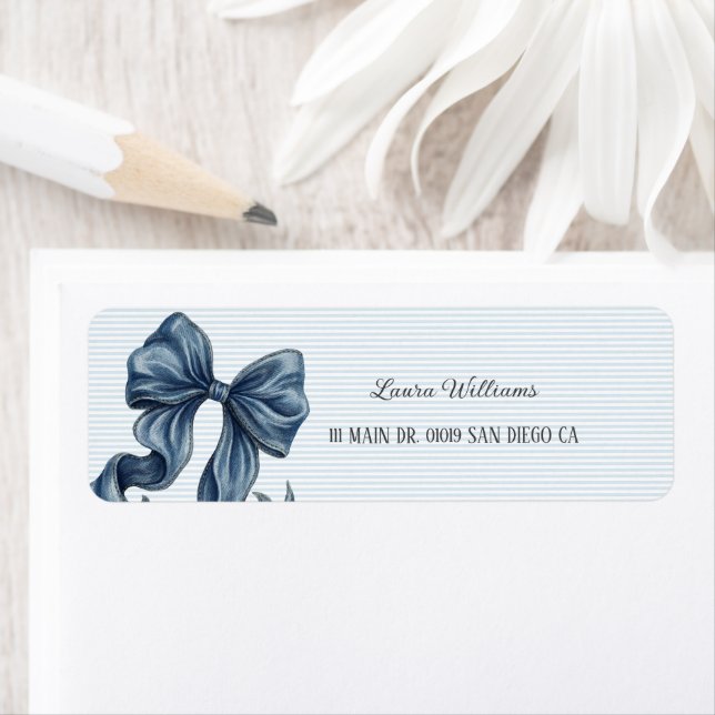 Blue Jeans Bow Baby Shower Label (Insitu)