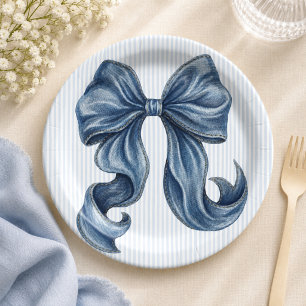 Blue Jeans Bow Baby Shower Paper Plates