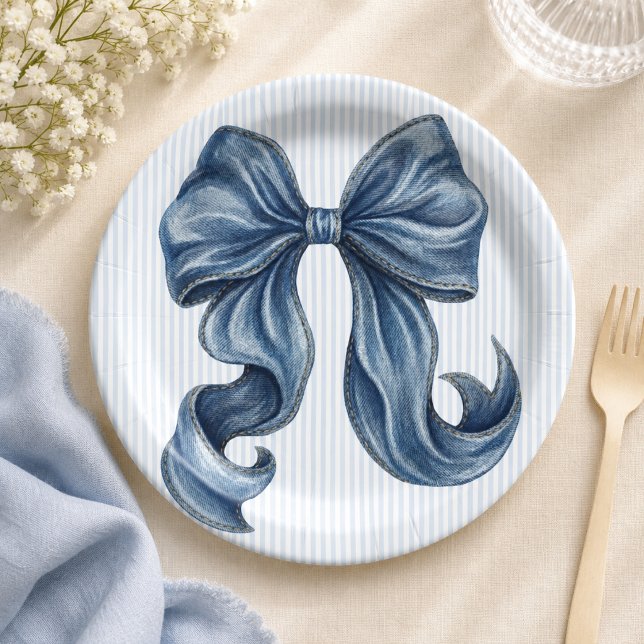 Blue Jeans Bow Baby Shower Paper Plates (Creator Uploaded)
