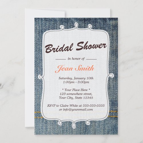 Blue Jeans Country Bridal Shower Invitation
