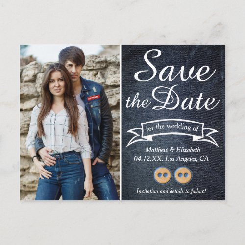 Blue Jeans Couple  Denim Wedding Save the Date Announcement Postcard