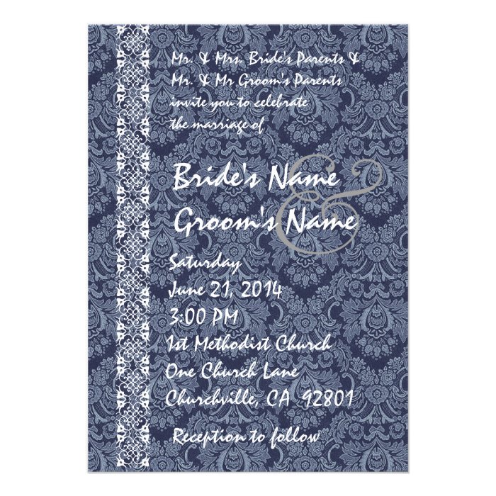 Blue Jeans Damask Lace Wedding Invitations