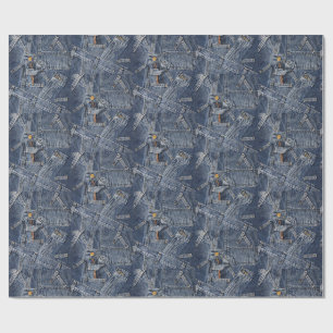 Blue Jeans Denim Abstract Art Wrapping Paper