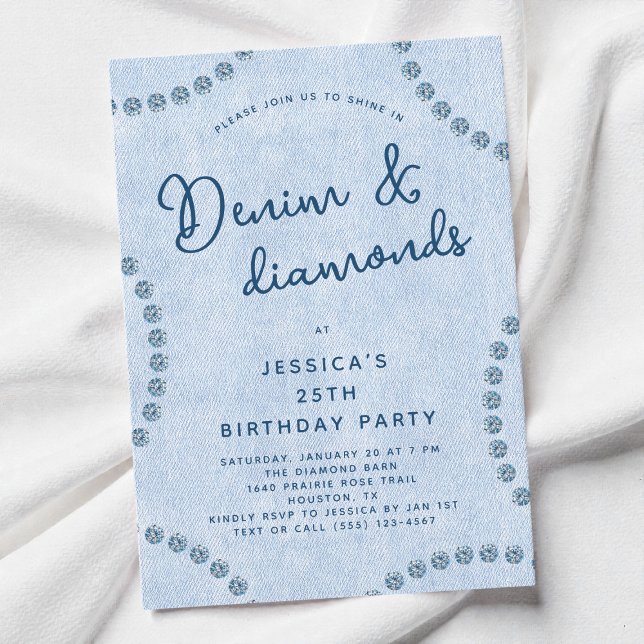 Blue Jeans Denim and Diamonds 25th Birthday Party Invitation (Blue Jeans Denim and Diamonds 25th Birthday Party Invitation)