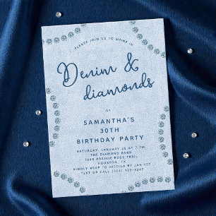 Blue Jeans Denim and Diamonds 30th Birthday Party Invitation