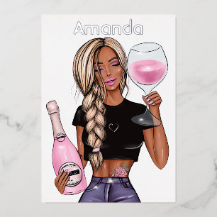 Blue Jeans Denim Champagne Birthday Party Foil Invitation