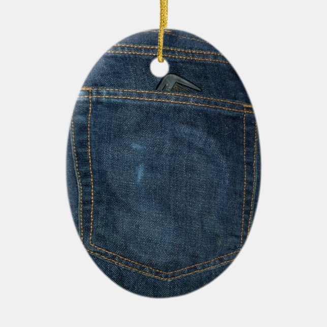 Blue Jeans Denim Pocket Ceramic Ornament (Front)