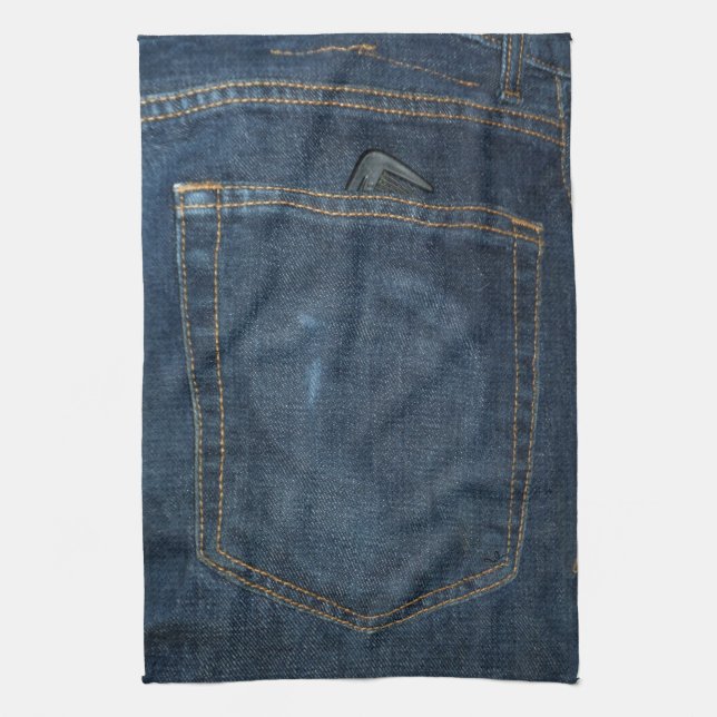 Blue Jeans Denim Pocket Kitchen Towel (Vertical)