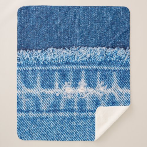 Blue jeans denim texture sherpa blanket