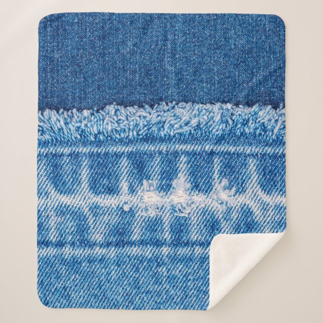 Blue jeans denim texture sherpa blanket (Front)