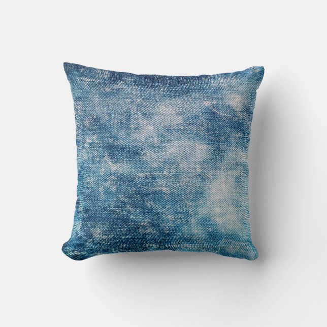 Blue jeans denim texture throw pillow (Front)