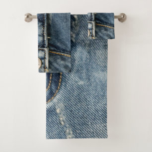 Blue Jeans Denim Zipper Faux Bath Towel Set