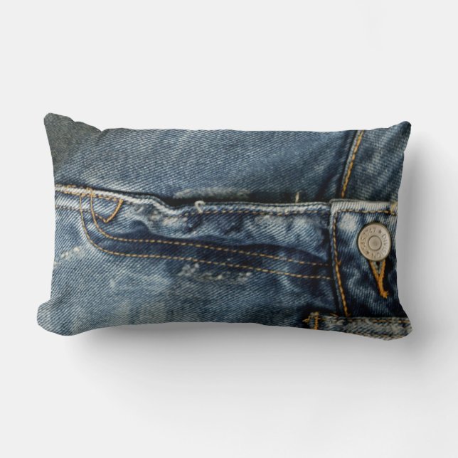 Blue Jeans Denim Zipper Faux Lumbar Pillow (Front)