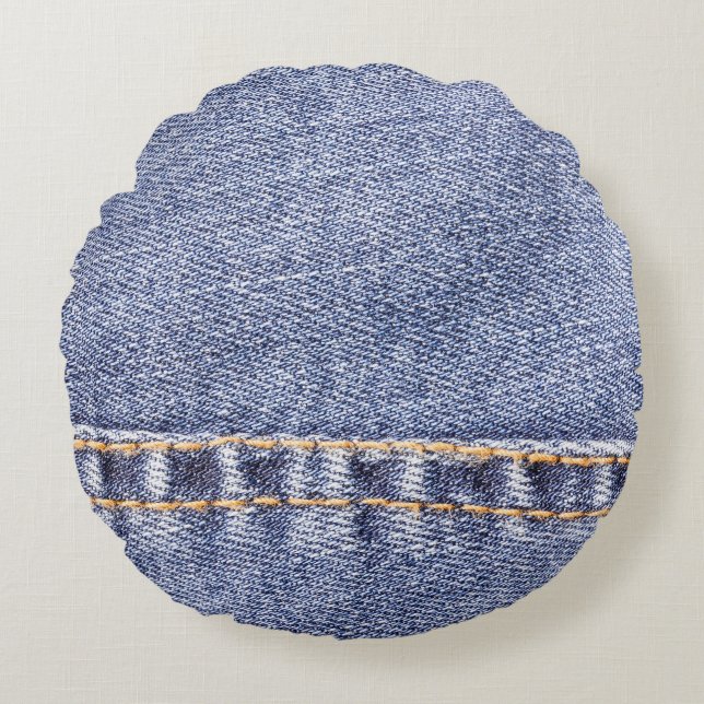 Blue jeans: detailed sew texture. round pillow (Front)