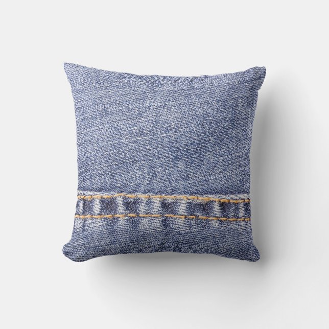 Blue jeans: detailed sew texture. throw pillow (Front)