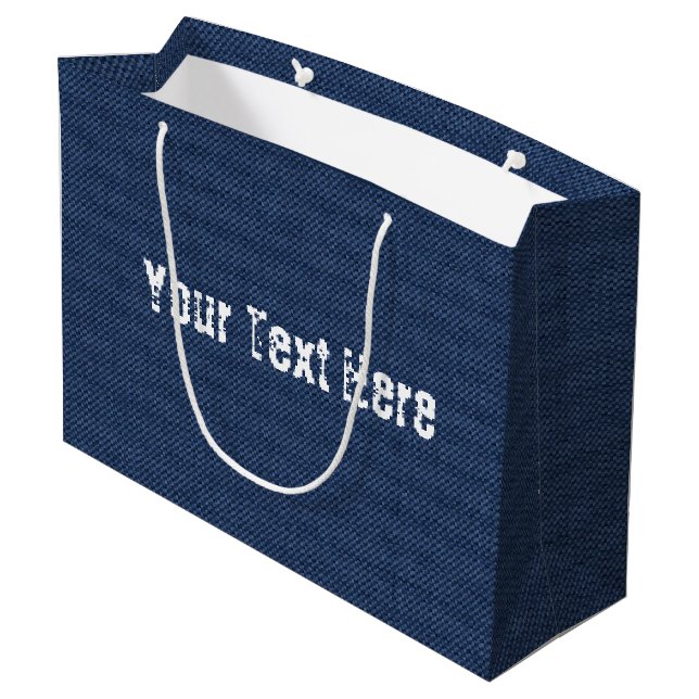 Blue Jeans Fabric + Add Your Text - Customizable - Large Gift Bag (Back Angled)