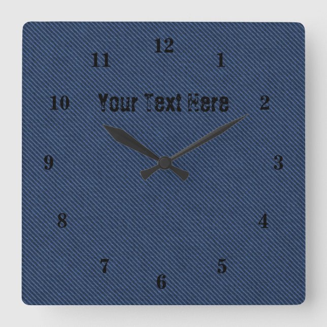 Blue Jeans Fabric - Add Your Text - Customizable Square Wall Clock (Front)
