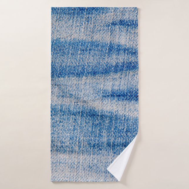 Blue jeans fabric texture, textile background bath towel (Bath Towel)
