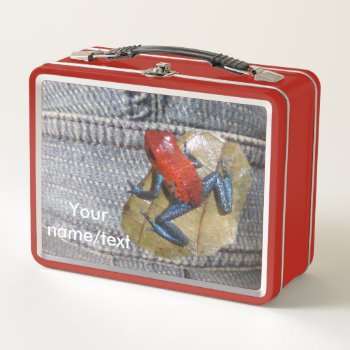 Blue Jeans Frog Cust. Text Lunchbox by Edelhertdesigntravel at Zazzle