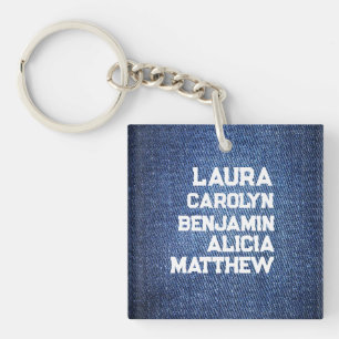 Blue jeans Grandchildren's names simple modern Keychain