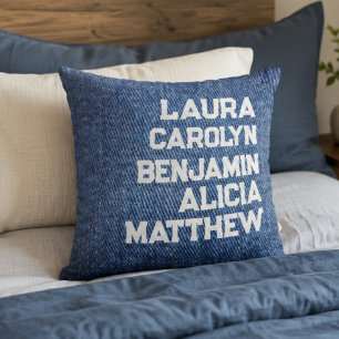 Blue jeans Grandchildren's names simple modern  Throw Pillow