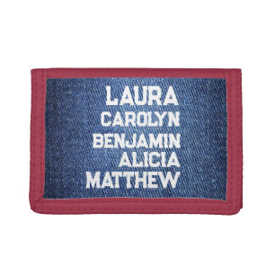 Blue jeans Grandchildren's names simple modern Tri-fold Wallet