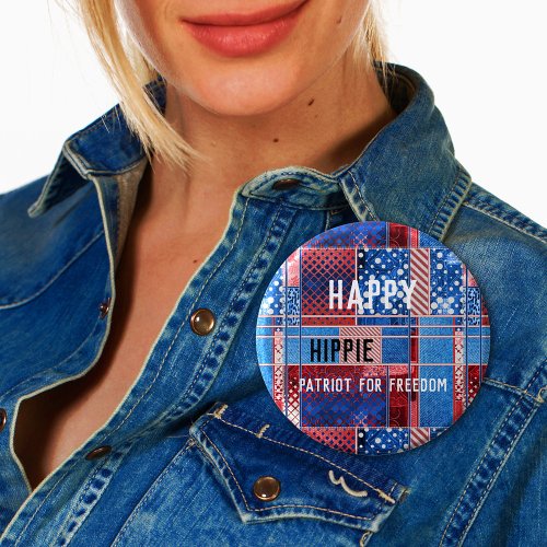 Blue Jeans Patchwork Personalized Patriot Button