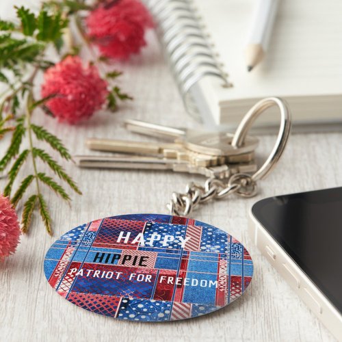 Blue Jeans Patchwork Personalized Patriot Keychain