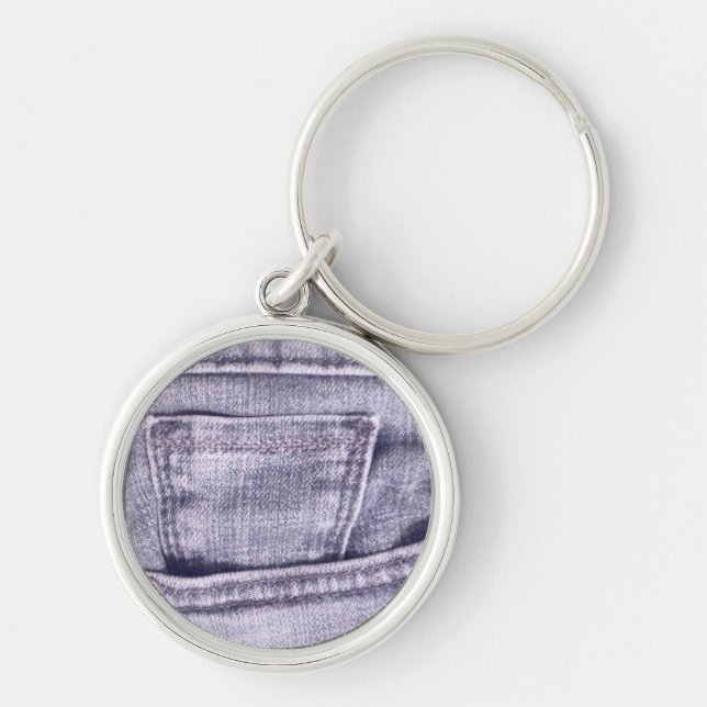Blue Jeans Pocket, Fabric, Seams Keychain (Front)