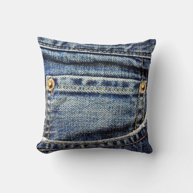 Blue Jeans Pocket Throw Pillow (Front)