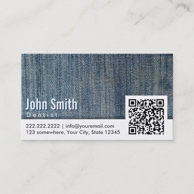 Blue Jeans QR Code Dentist Business Card (Front)