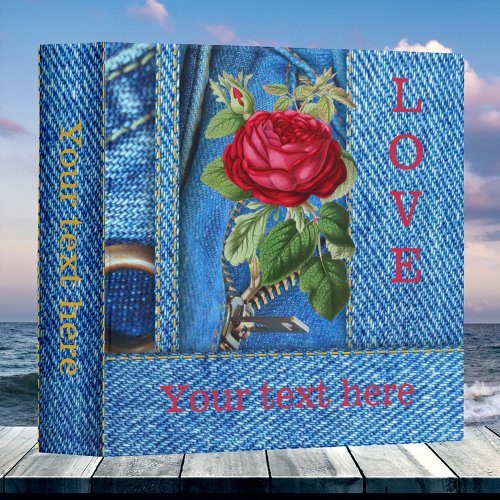Blue Jeans Red Rose Personalized Binder