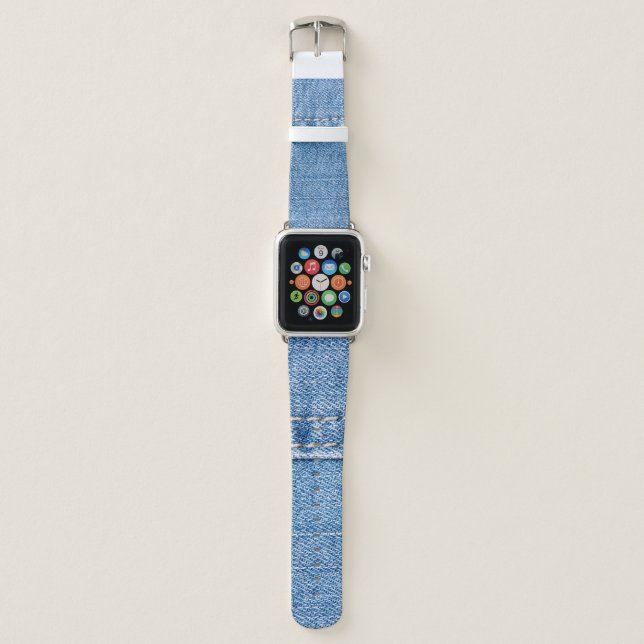 Blue jeans sew closeup texture.  apple watch band (Front)