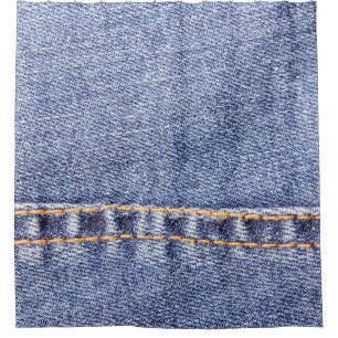 Blue jeans sew closeup texture. shower curtain