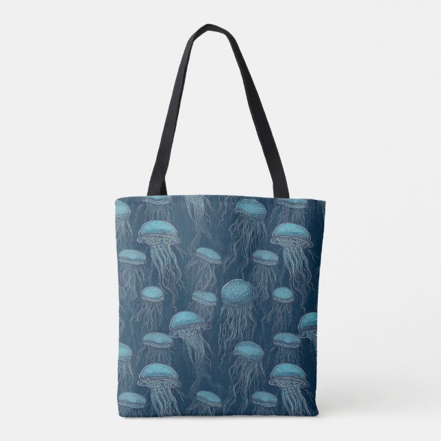 Blue jellyfish ocean tote bag (Back)