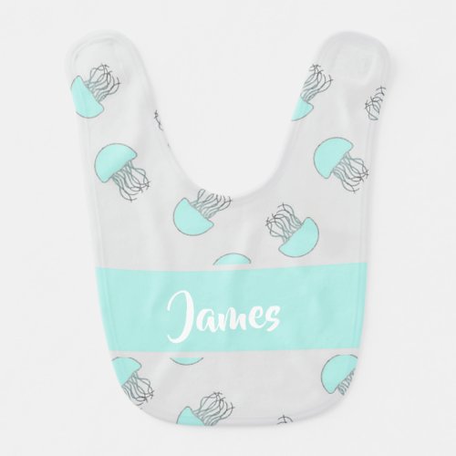 Blue jellyfish on gray baby bib