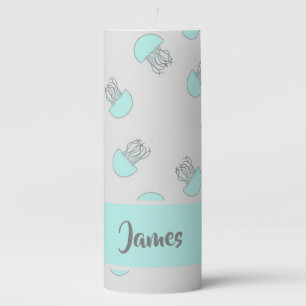 Blue jellyfish on gray pillar candle