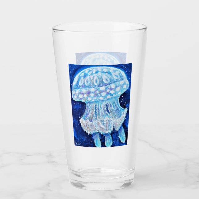 Blue Jellyfish Painting Glass (Front)