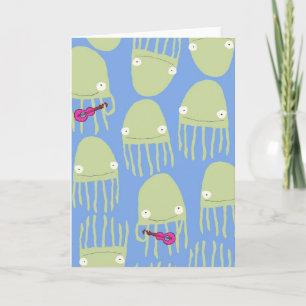 Blue Jellyfish Playing the Ukulele Greeting Cards