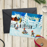 Blue Jenny Nyström Gnome Vintage Swedish Christmas Foil Holiday Card<br><div class="desc">A Vintage christmas foil card in winter setting and swedish gnomes,  by Swedish painter Jenny Nyström (public domain).</div>