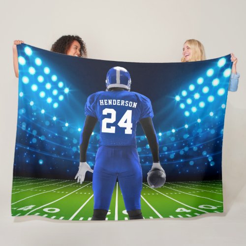 Blue Jersey Personalized Football Player Fleece Blanket