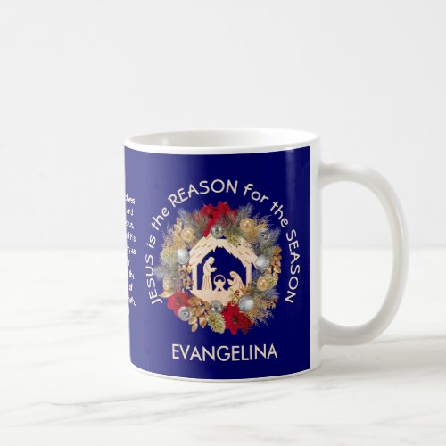 Blue JESUS IS THE REASON Christmas Coffee Mug