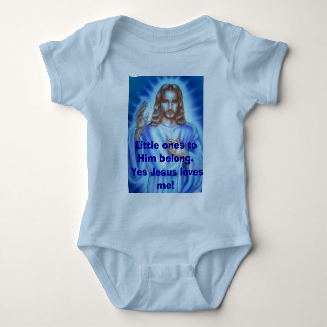 Blue Jesus picture, Little ones to Him belong. ... Baby Bodysuit (Front)