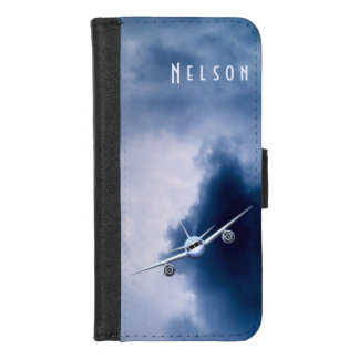 Blue Jet Plane Airplane Flying in the Sky Pilot iPhone 8/7 Wallet Case