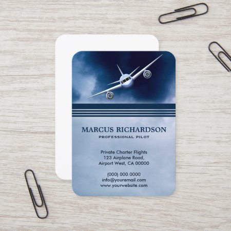 Blue Jet Plane Flying In The Sky Charter Pilot Business Card
