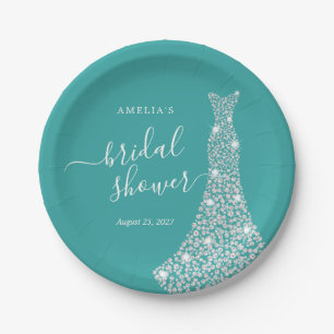 Blue Jewel Dress Bridal Paper Plates